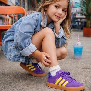 Adidas Gazelle Kids 7 Unisex Purple Yellow Suede Sneakers New w/ Box